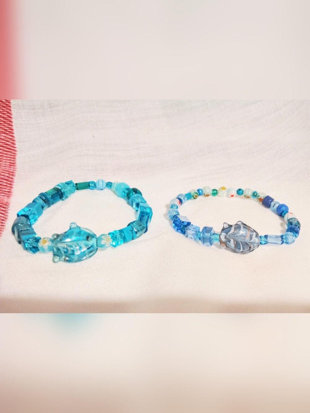 Handmade Bracelet One Of A Kind. Blue Glass Fish Bracelet Bundle Of 2 Size 7''